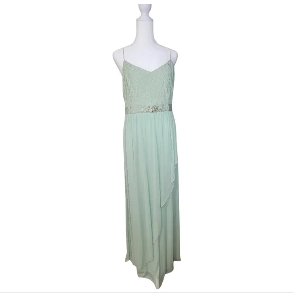mint green empire waist dress Short Ruffled Pleated Waist Dress by Elizabeth KGS1350 main image 0